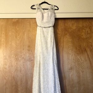 White lace dress with gold details